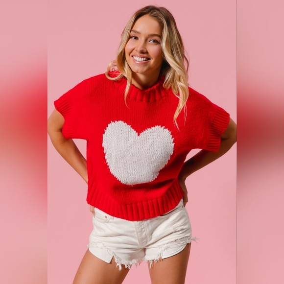 BiBi Rib Banded Heart Pattern Valentines Sweater - Picture 5 of 14